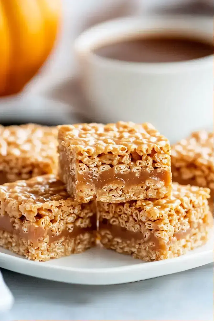 Pumpkin Rice Krispies shaped like pumpkins with pretzel stems