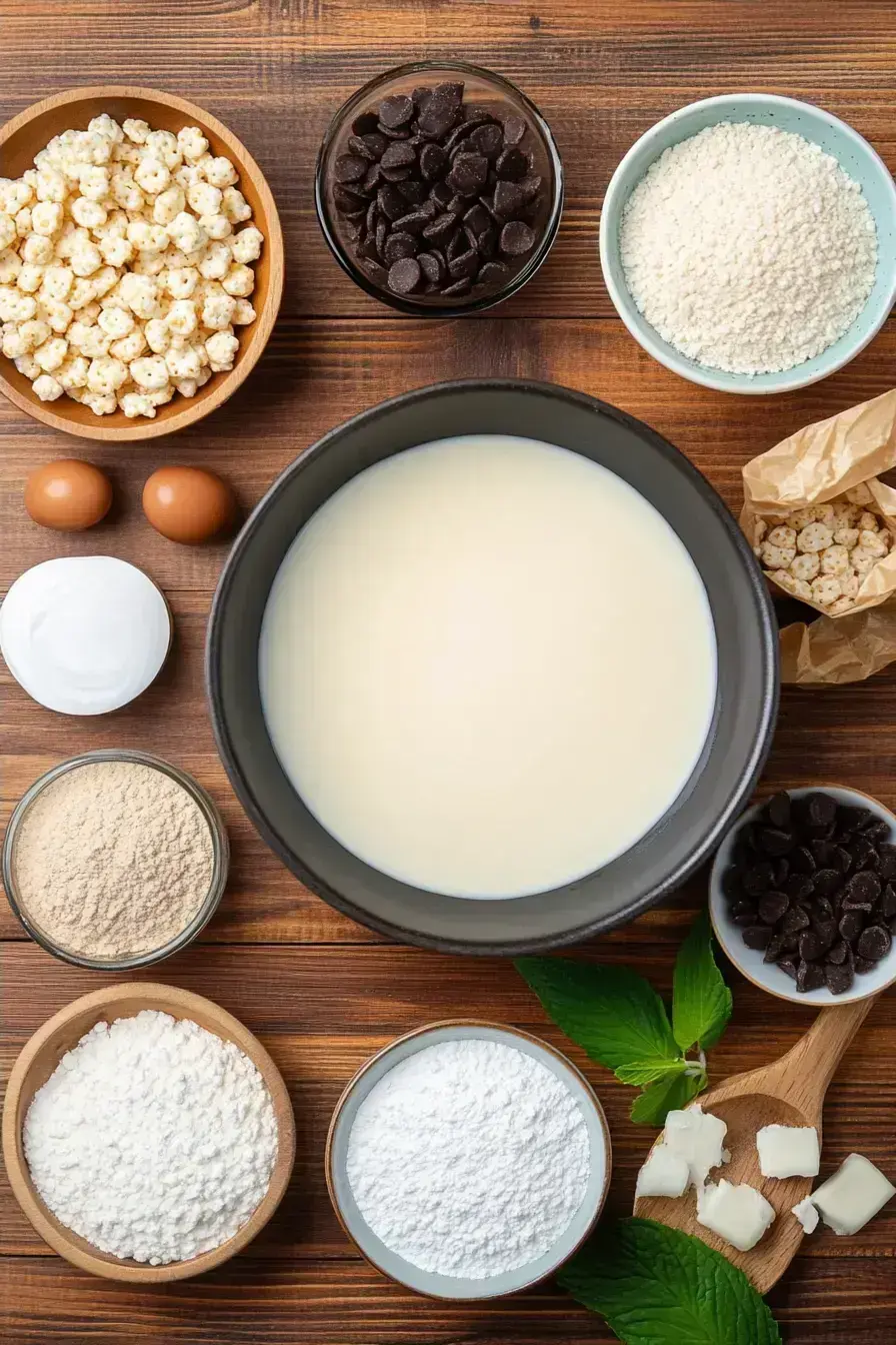 All ingredients for Pumpkin Rice Krispies laid out on a rustic kitchen counter
