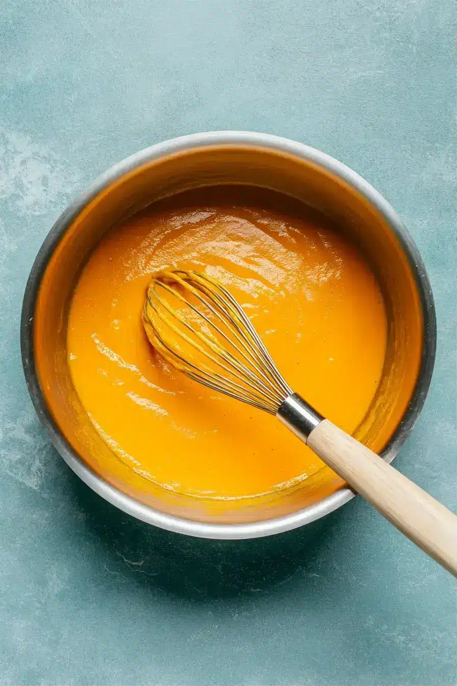 Blending stovetop pumpkin cream with vanilla in glass blender