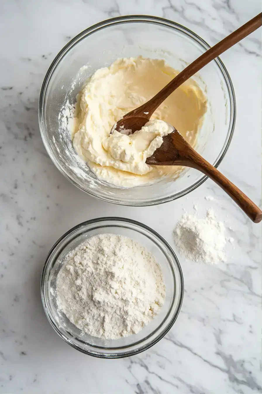 Combining ingredients for a baked Italian cheese dessert