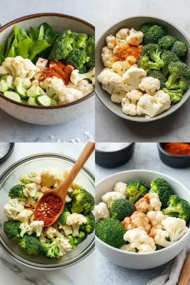 Seasoning broccoli and cauliflower
