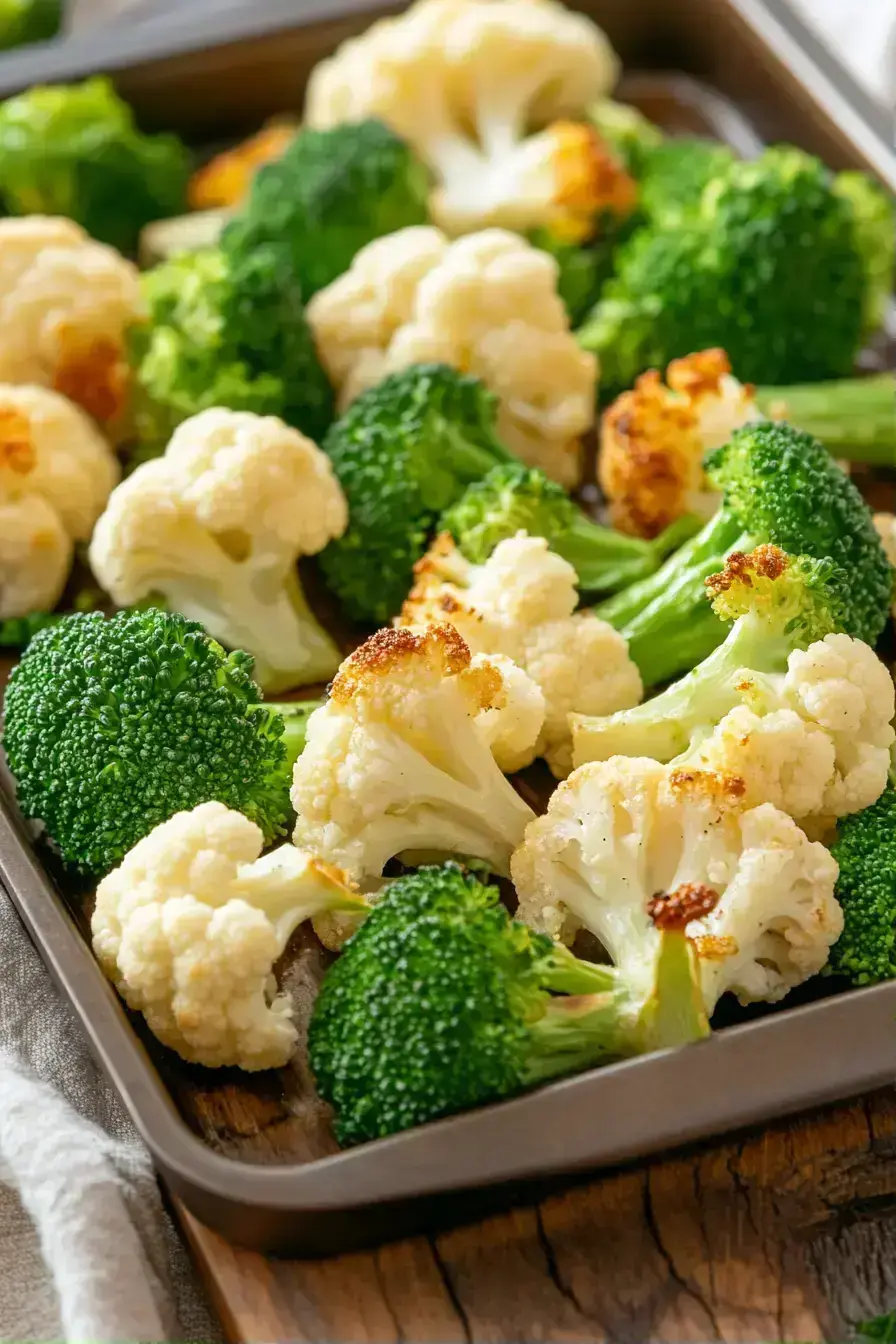 Serving Roasted Broccoli And Cauliflower with BBQ Chicken