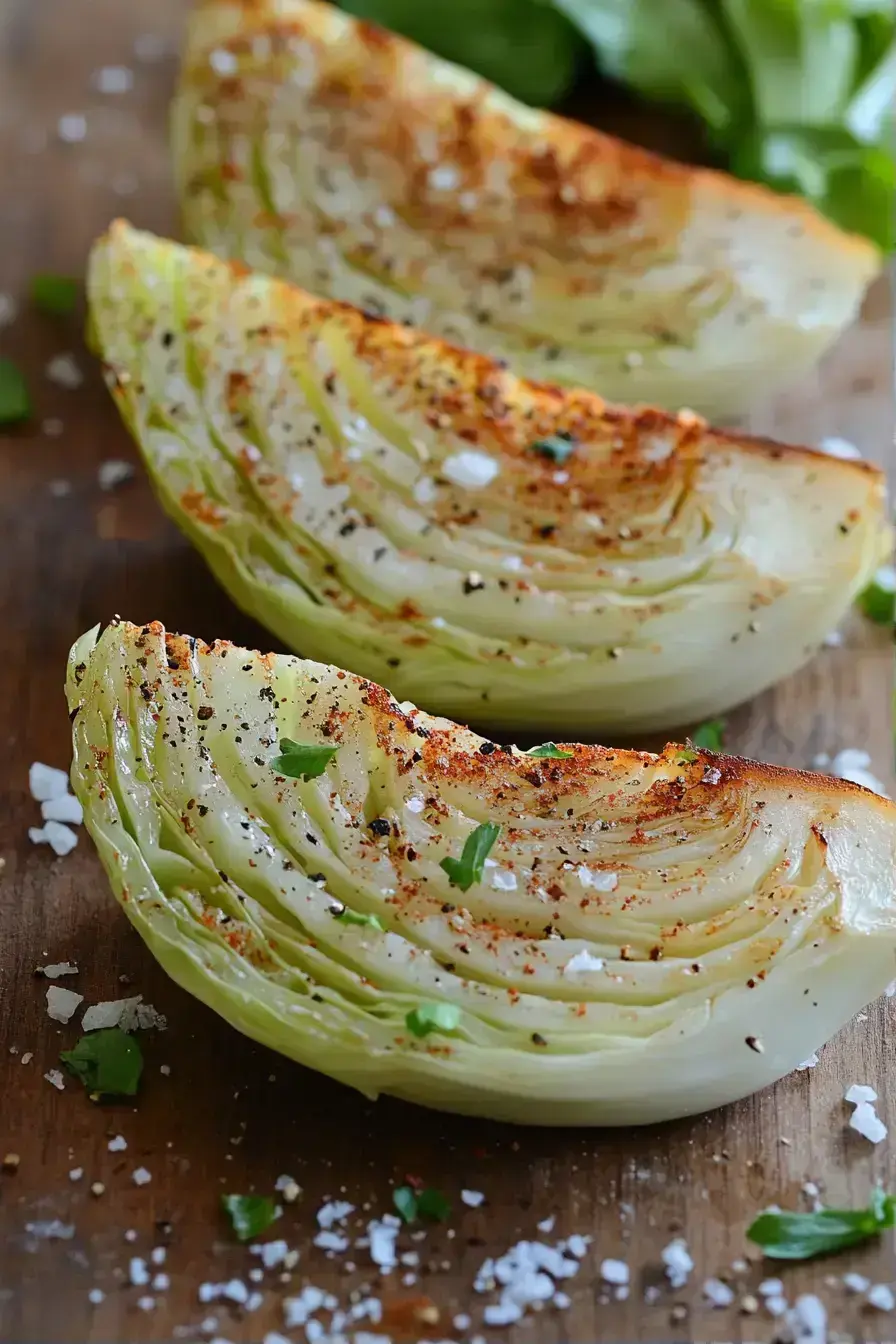 Seasoning cabbage wedges with spices before roasting