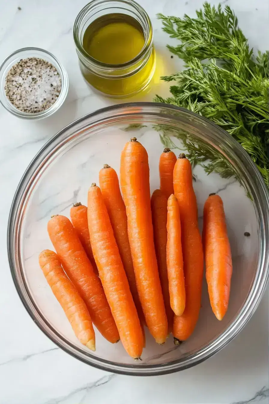 Tossing fresh carrots with olive oil and seasonings in a bowl
