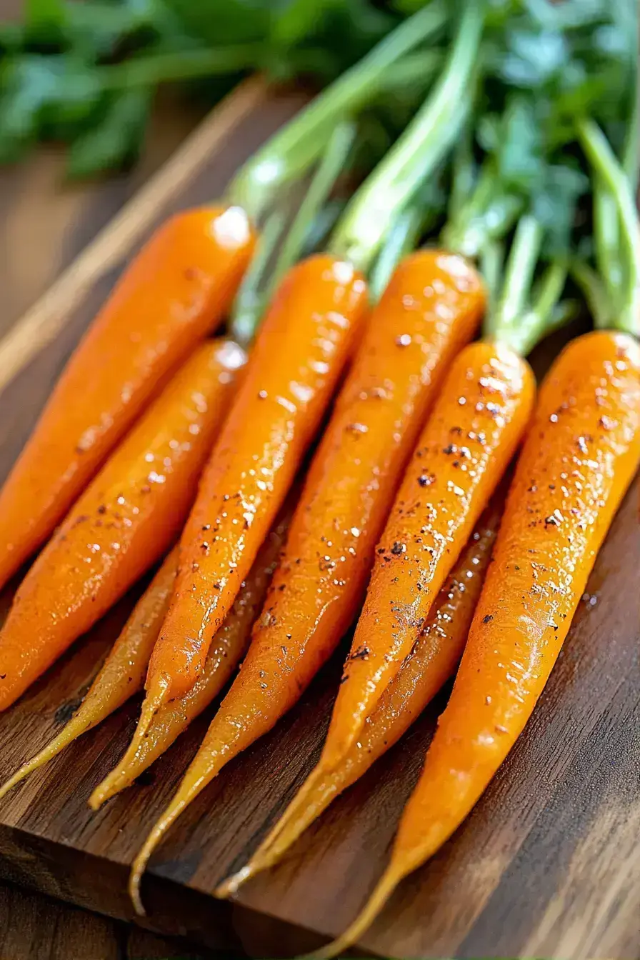 Roasted carrots served alongside grilled chicken and fresh salad