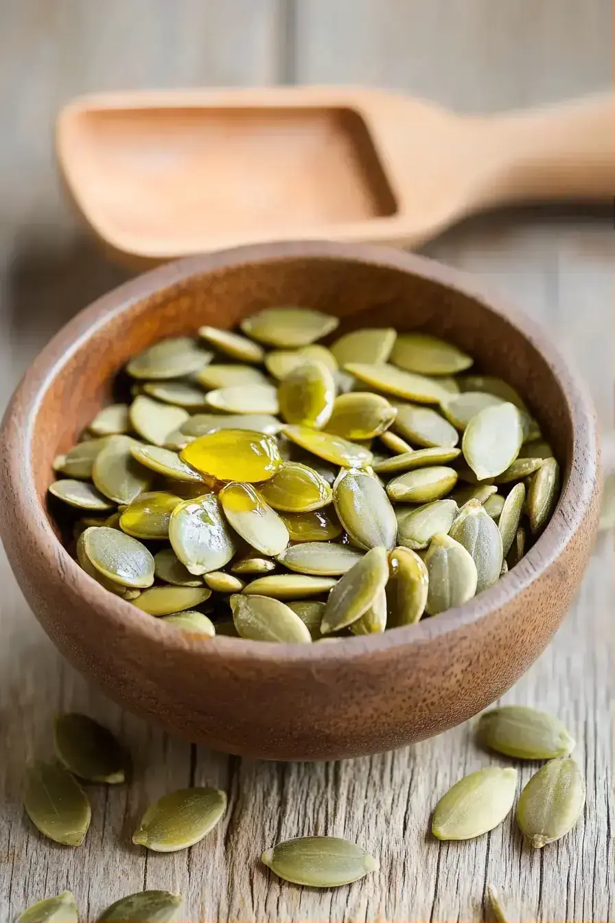 Tossing pumpkin seeds with olive oil