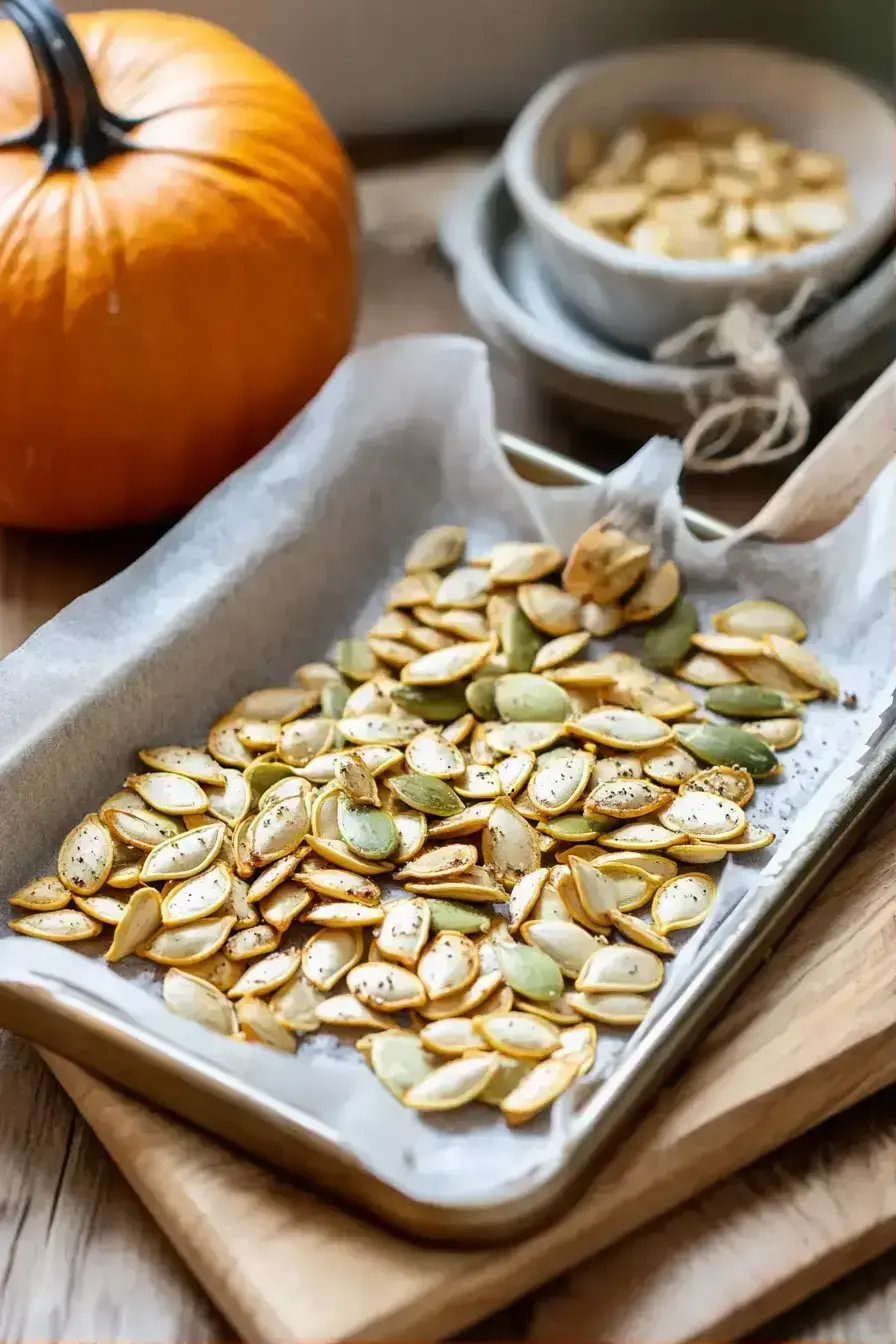 Finished roasted pumpkin seeds in a bowl