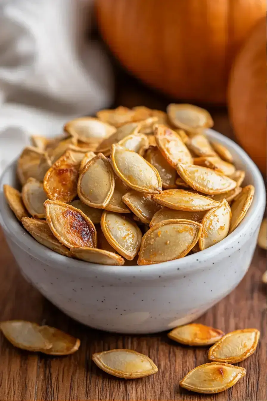 Roasted pumpkin seeds served in a bowl