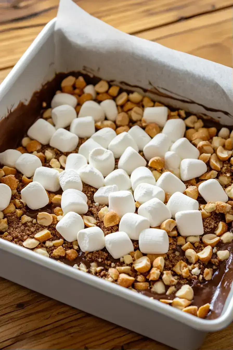 Slicing the finished Rocky Road into squares on a cutting board