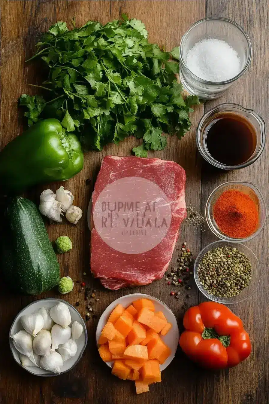All Ropa Vieja ingredients laid out for preparation