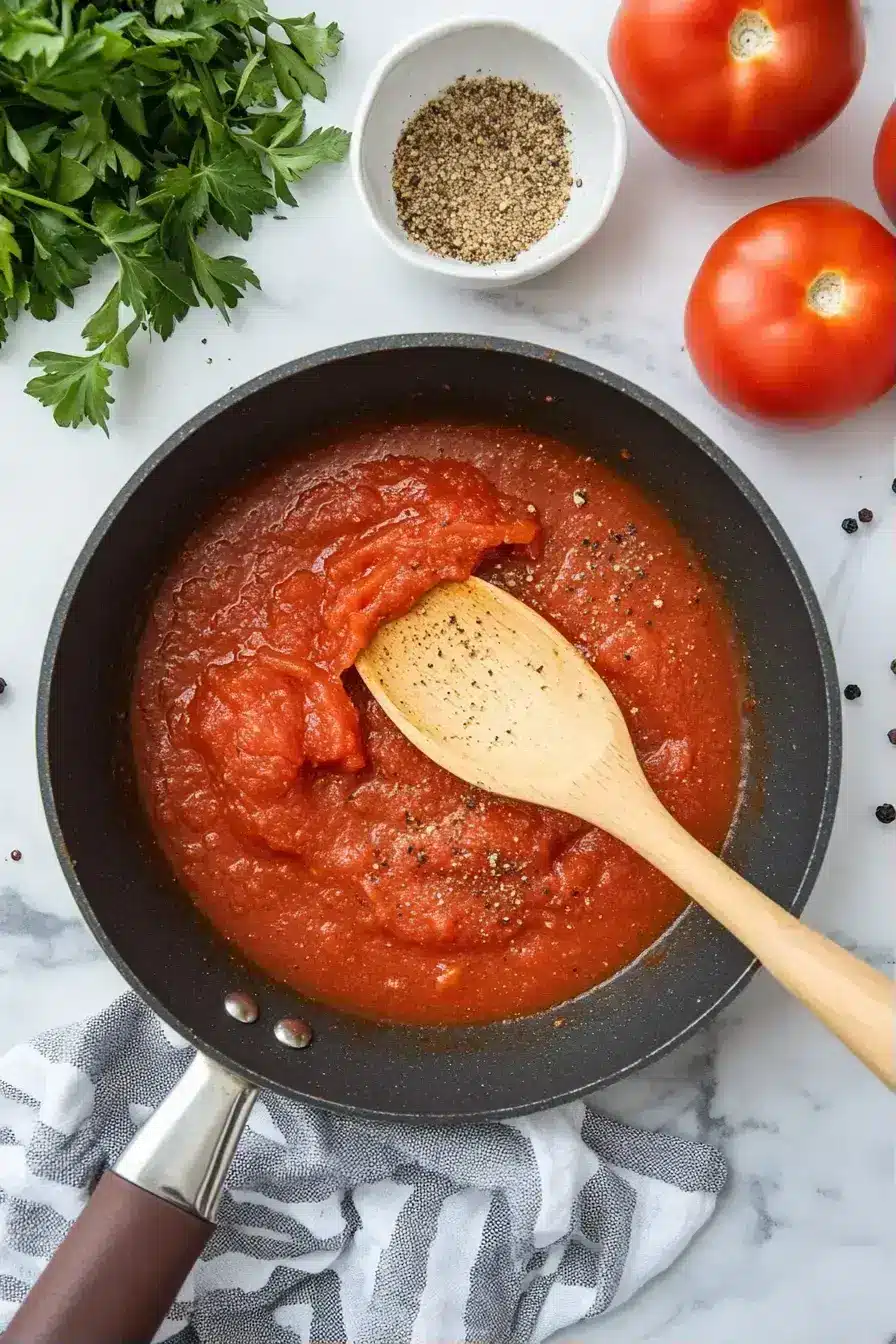 Finished Shakshuka with feta and parsley garnish