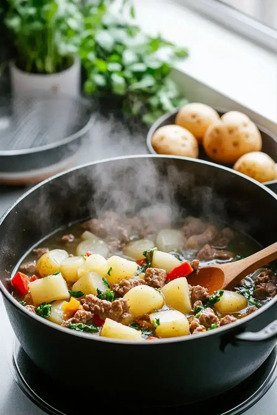 Mashed potatoes being prepared for Shepherd's Pie topping in a rustic bowl