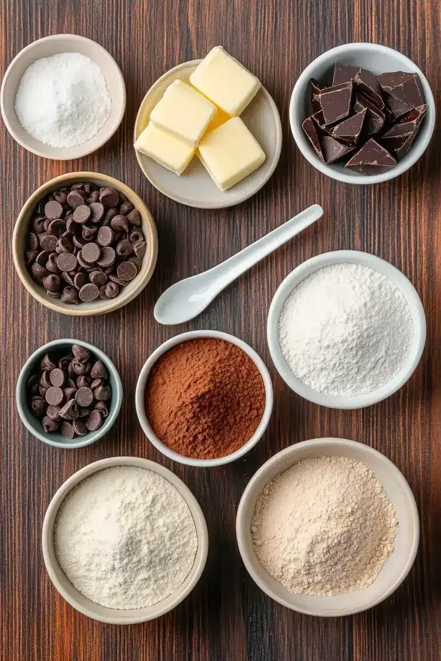 Ingredients for a single serve brownie on a rustic table