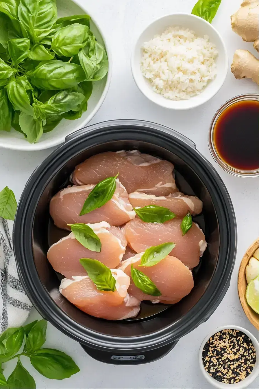 Slow Cooker step showing the whisked honey soy sauce ready to be poured