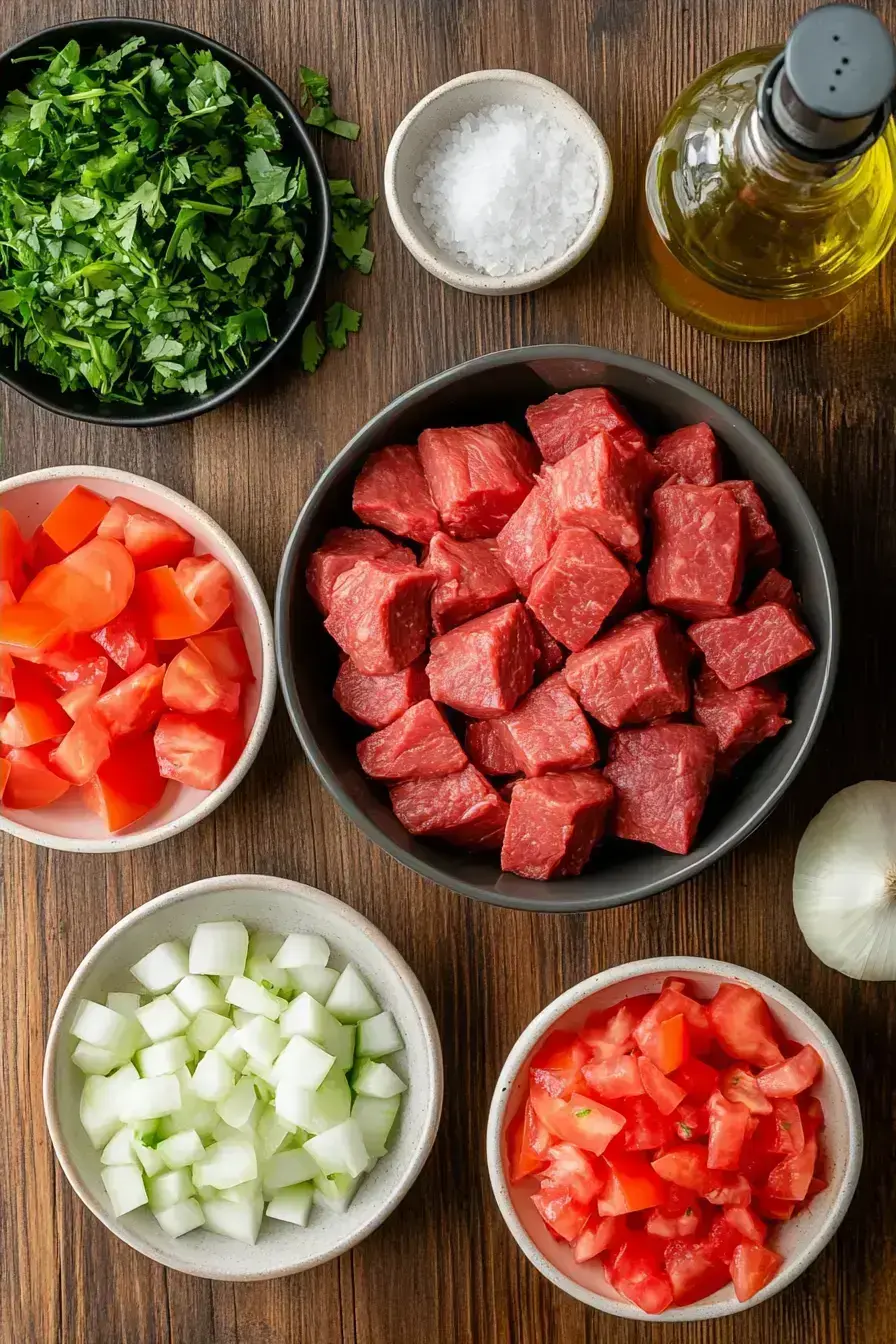 All the fresh ingredients laid out for making slow cooker tacos
