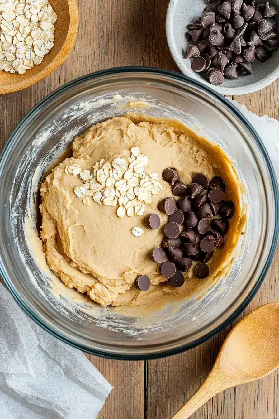 Combining dry ingredients for small batch oatmeal chocolate chip cookies