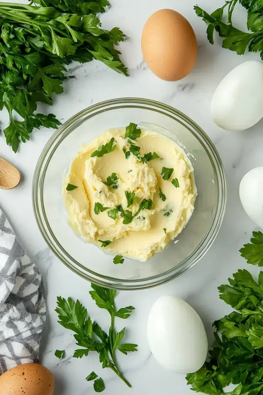 Finished Sous Vide Deviled Eggs with garnish