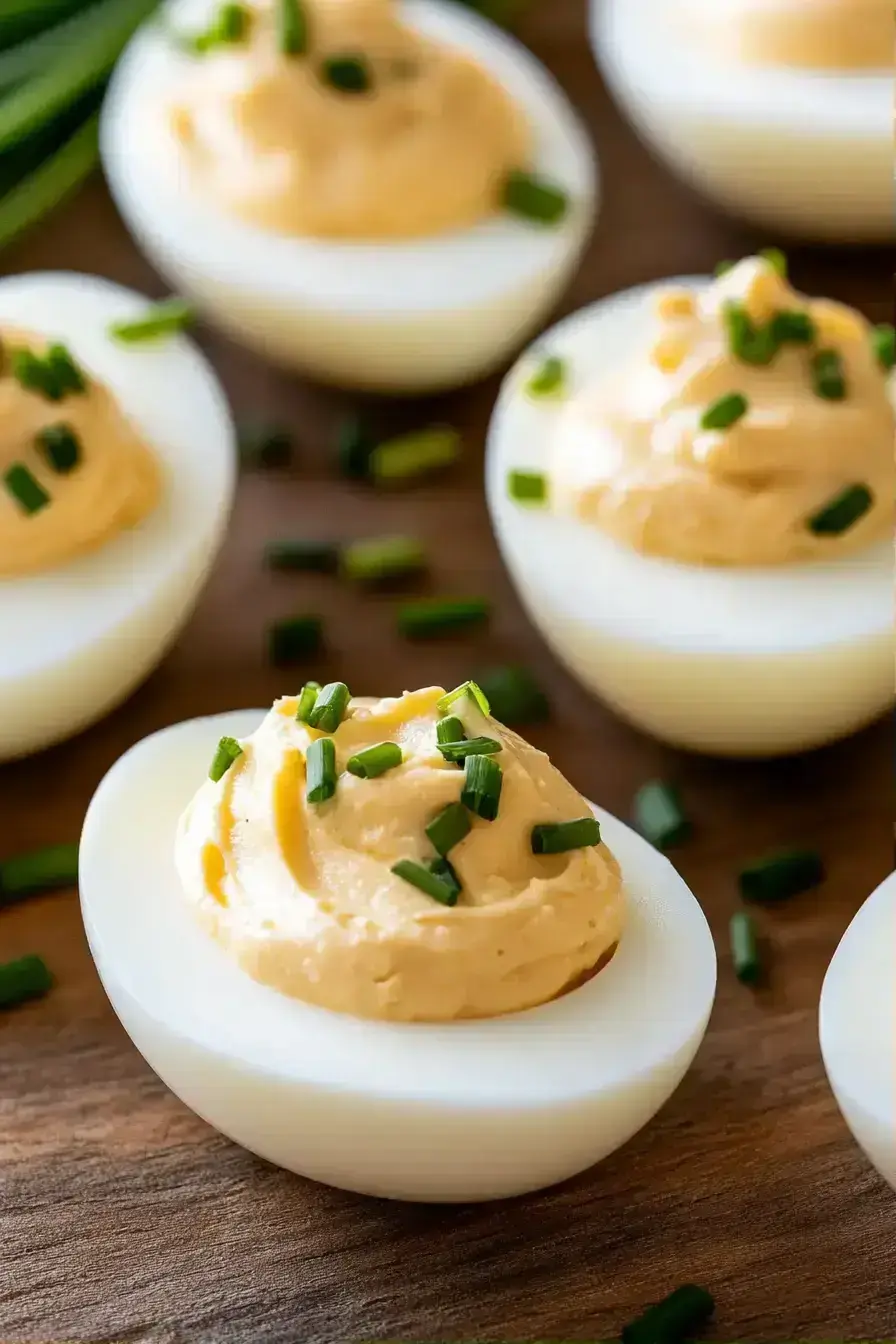 Sous Vide Deviled Eggs beautifully arranged on a platter