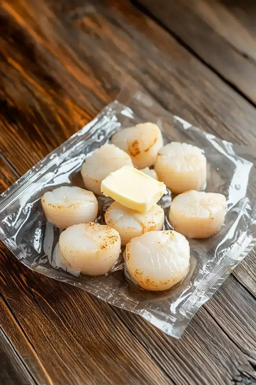 Sealing sous vide scallops in a bag