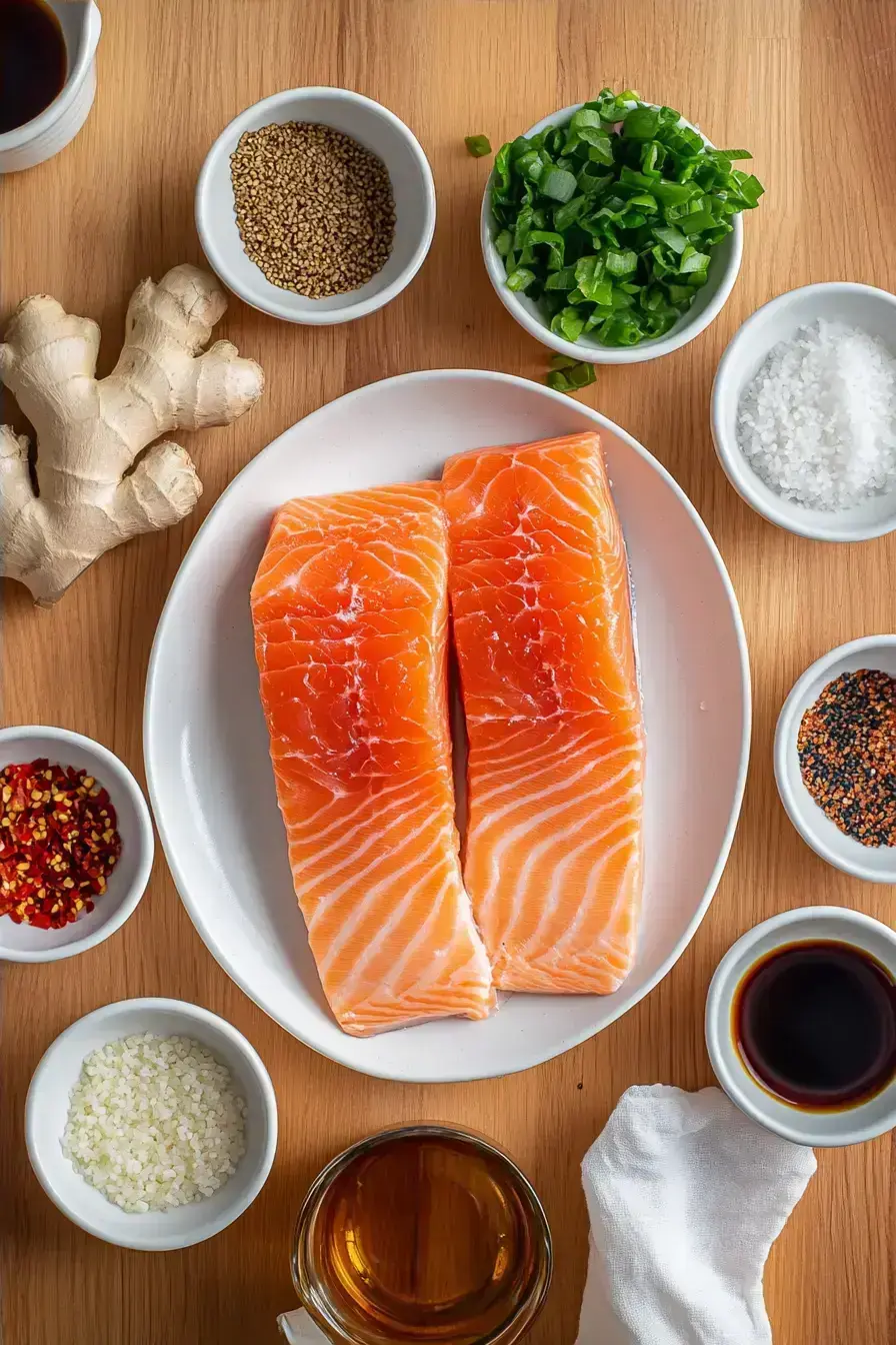 Fresh ingredients for easy soy salmon marinade