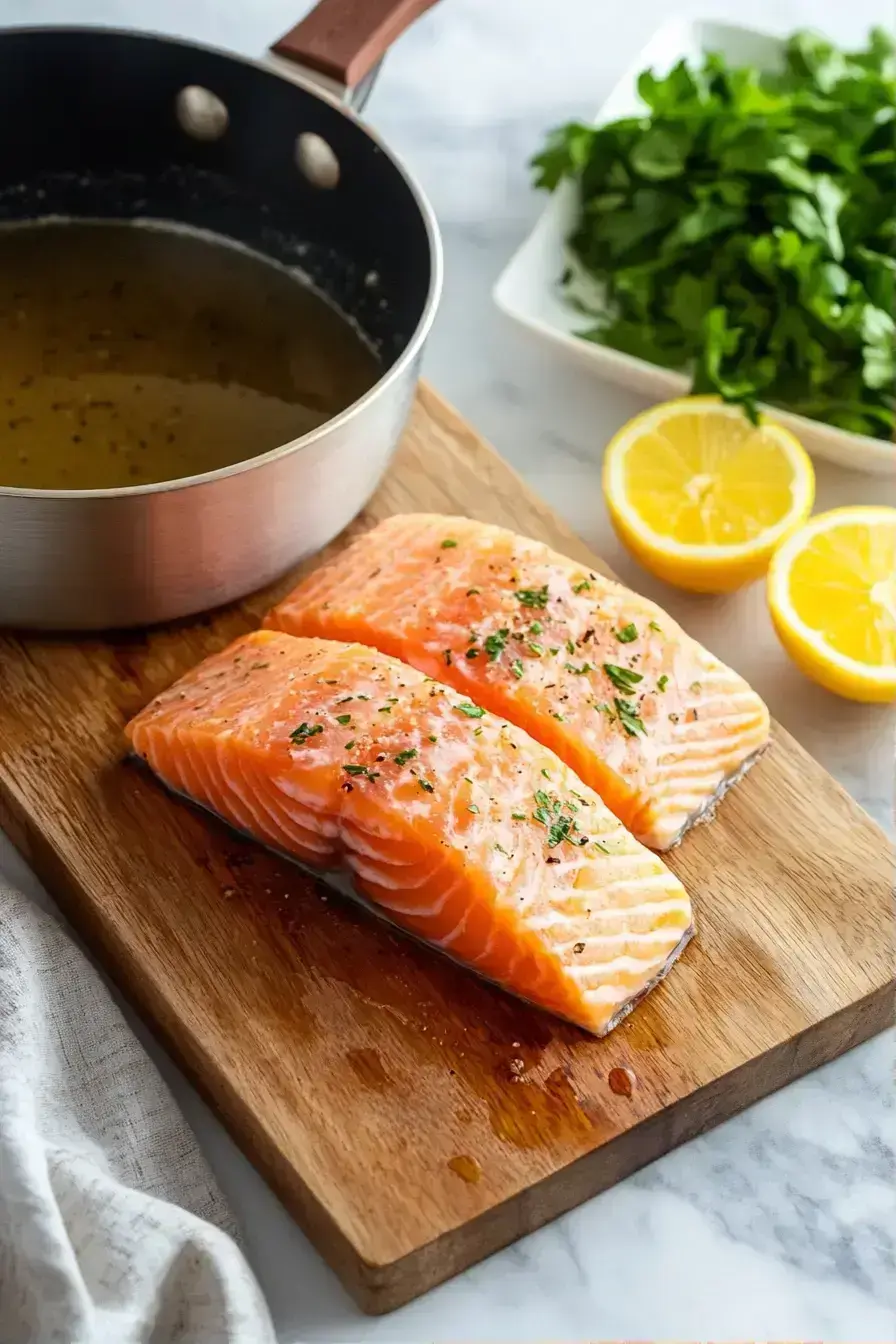 Finished soy glazed salmon with sesame seeds and green onions