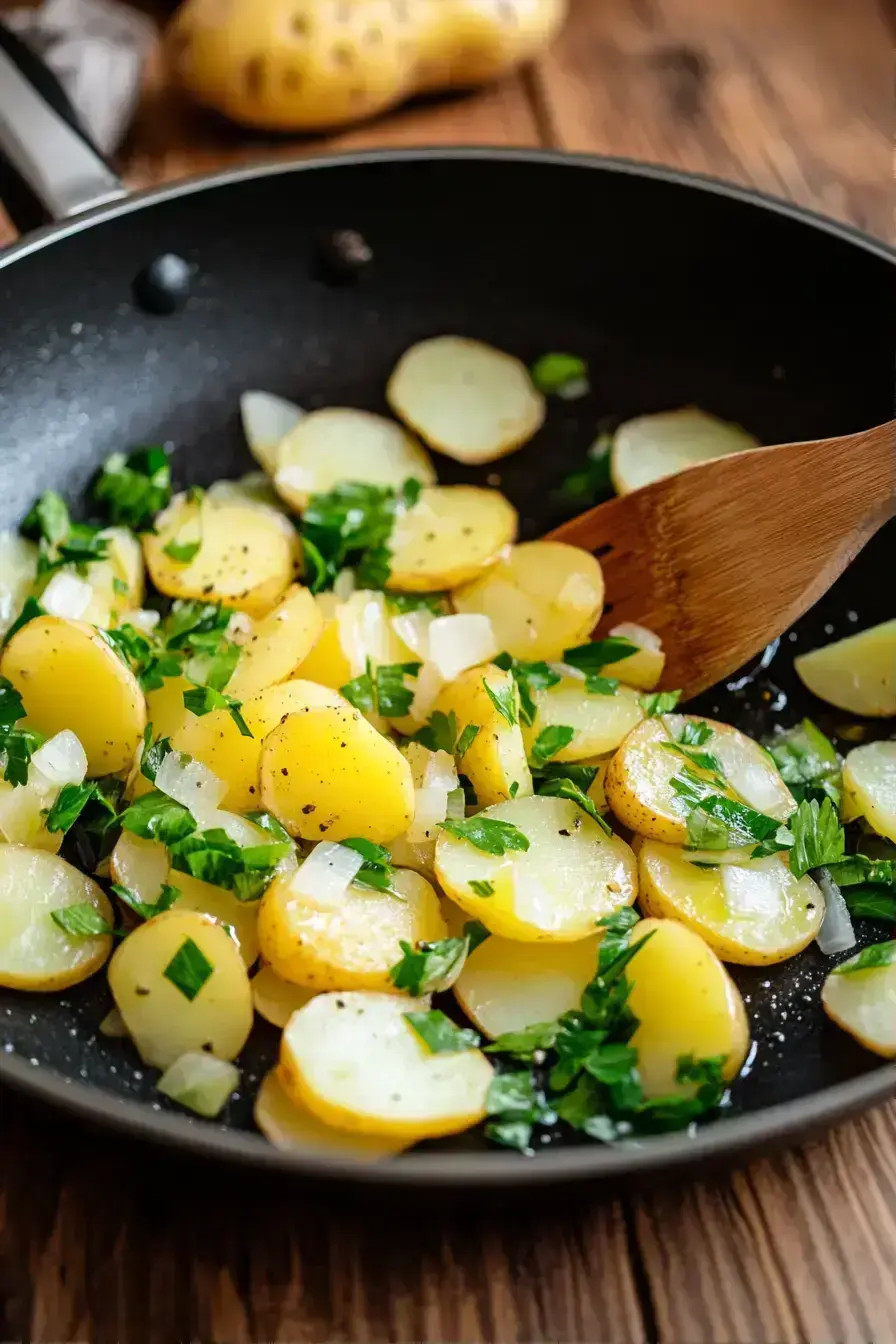 Draining cooked potatoes and onions for Spanish Omelette