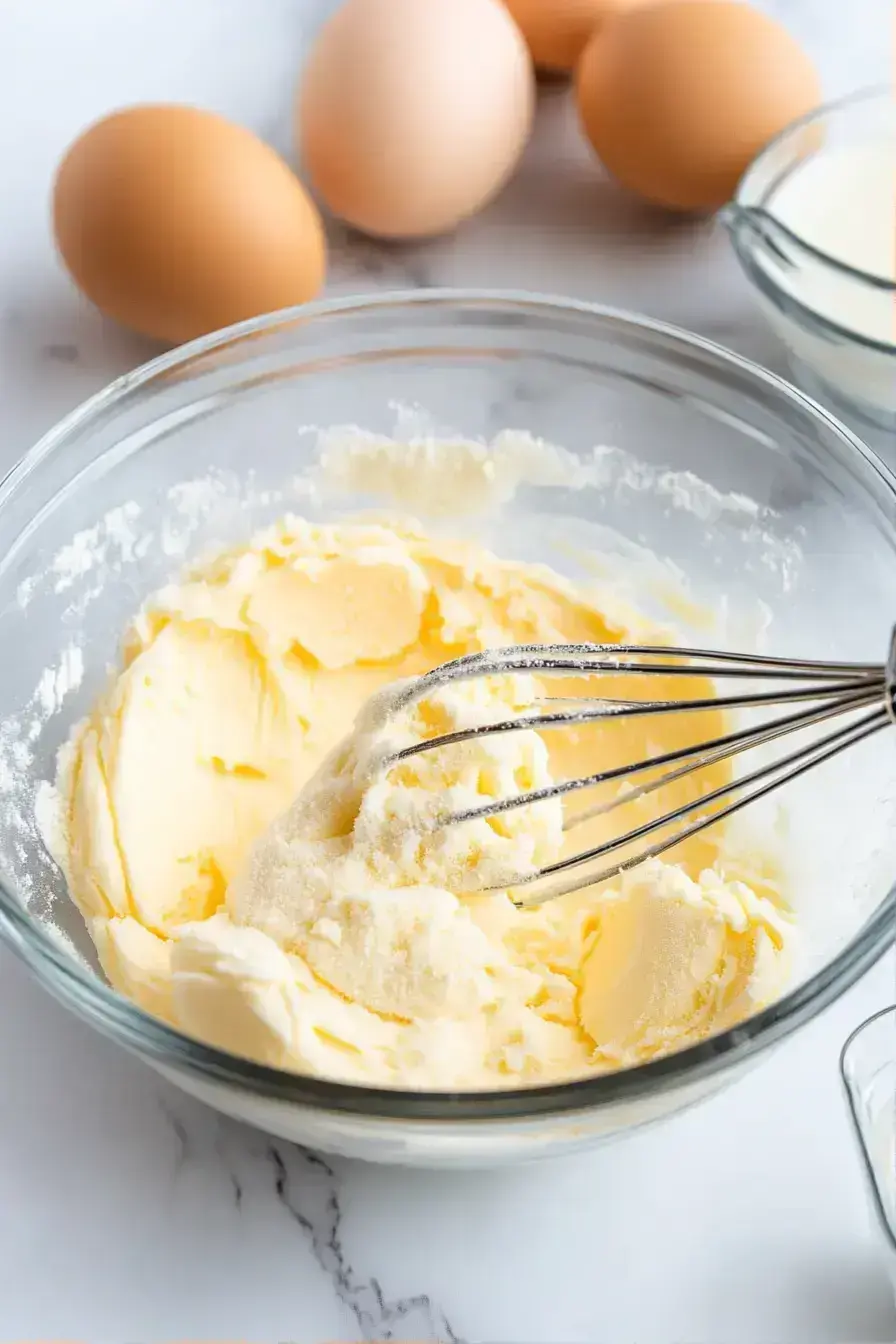 Spice Cake batter being mixed with milk and dry ingredients