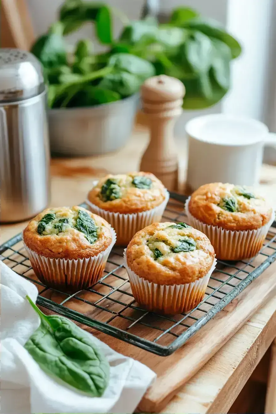 Freshly baked tray of tender Spinach Banana Muffins with a green hue