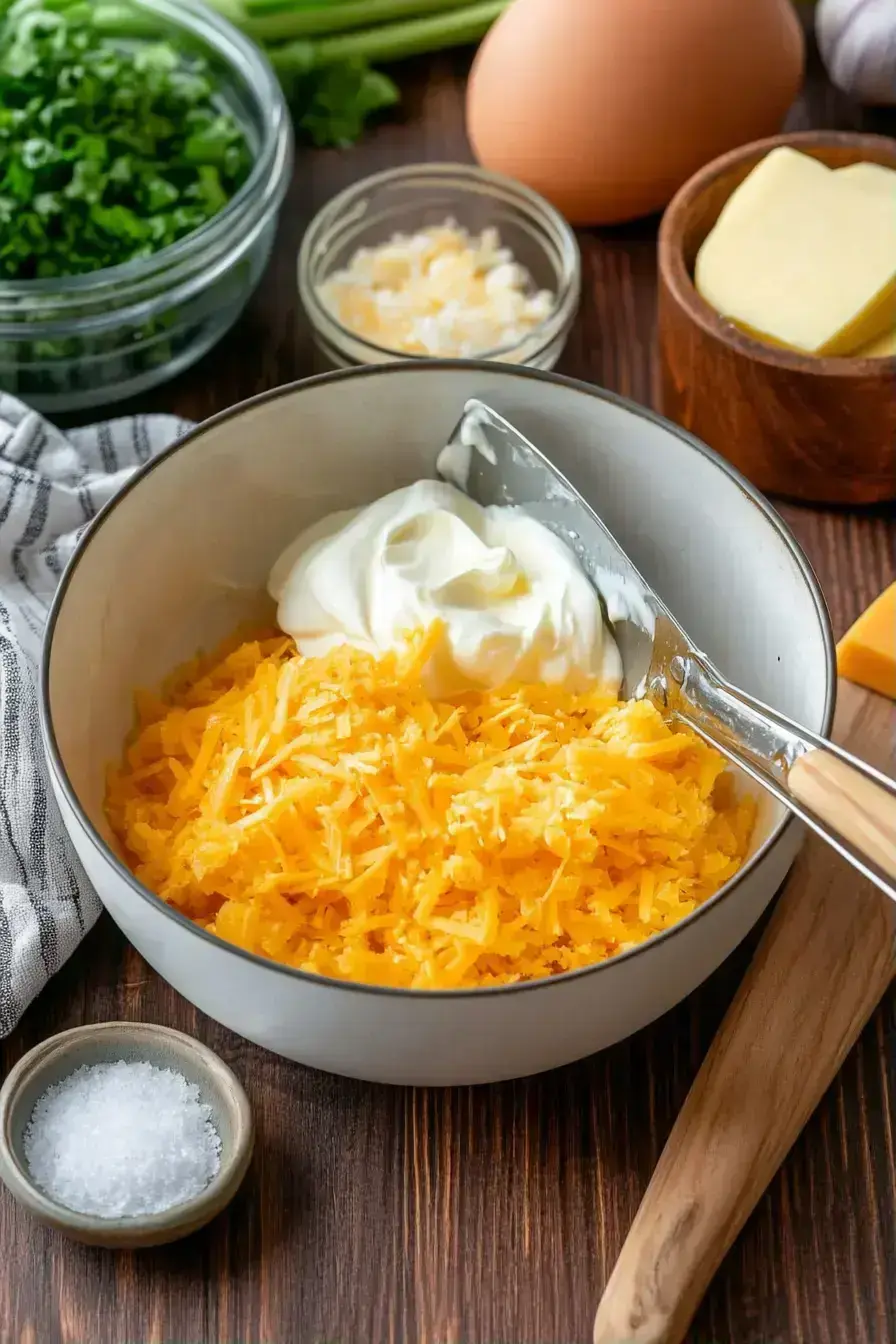 Spreading the creamy squash mixture into a baking dish for a baked squash casserole
