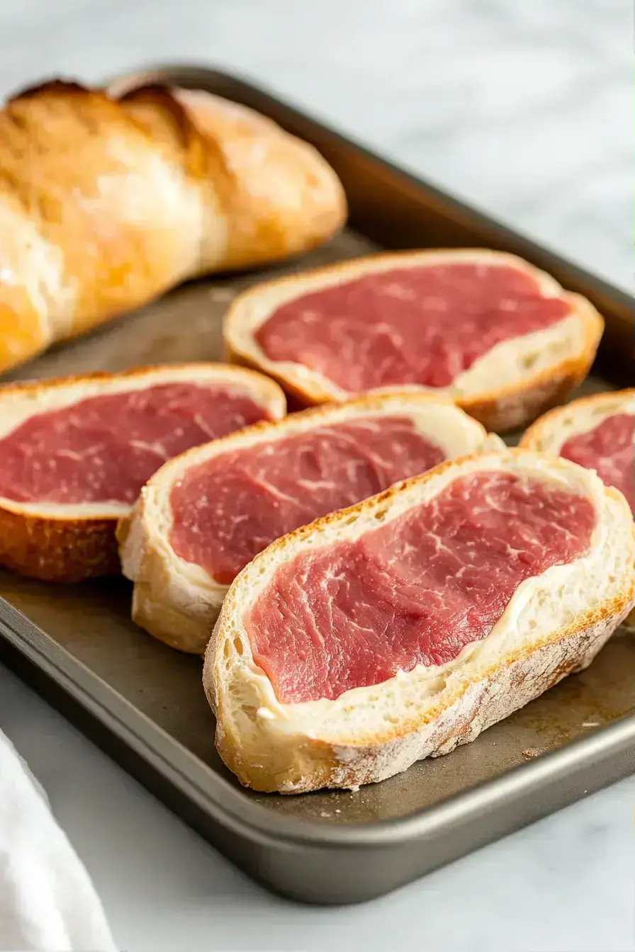 Seasoning ribeye steak for Steak Crostini with salt and pepper