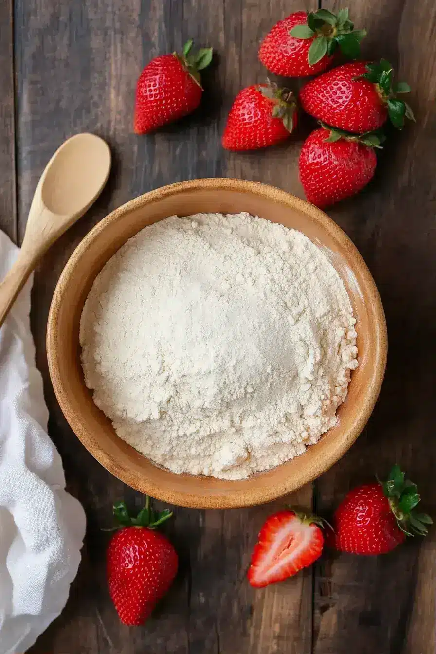 Mixing dry ingredients for Strawberry Protein Muffins