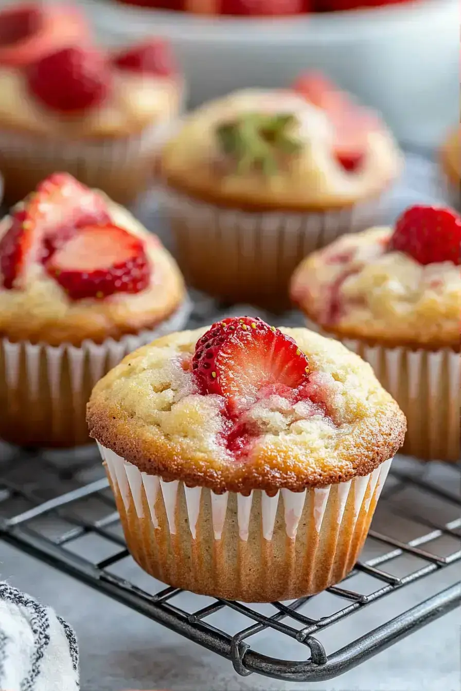 Strawberry Protein Muffins served with coffee and fresh strawberries