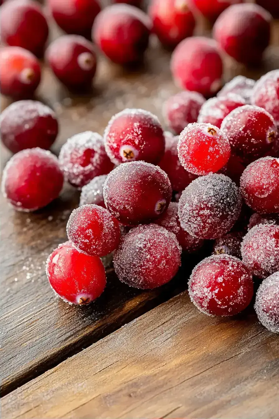 A bowl of beautifully frosted sugared cranberries, a perfect holiday garnish