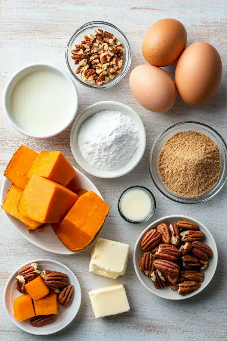 Assembled ingredients for making homemade sweet potato casserole