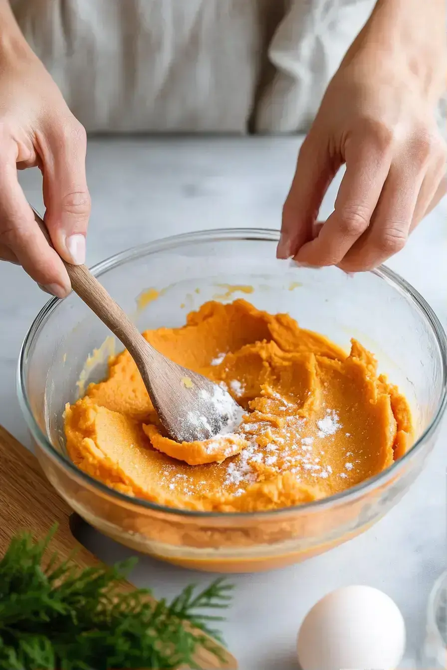 Mixing the brown sugar and pecan streusel topping in a bowl