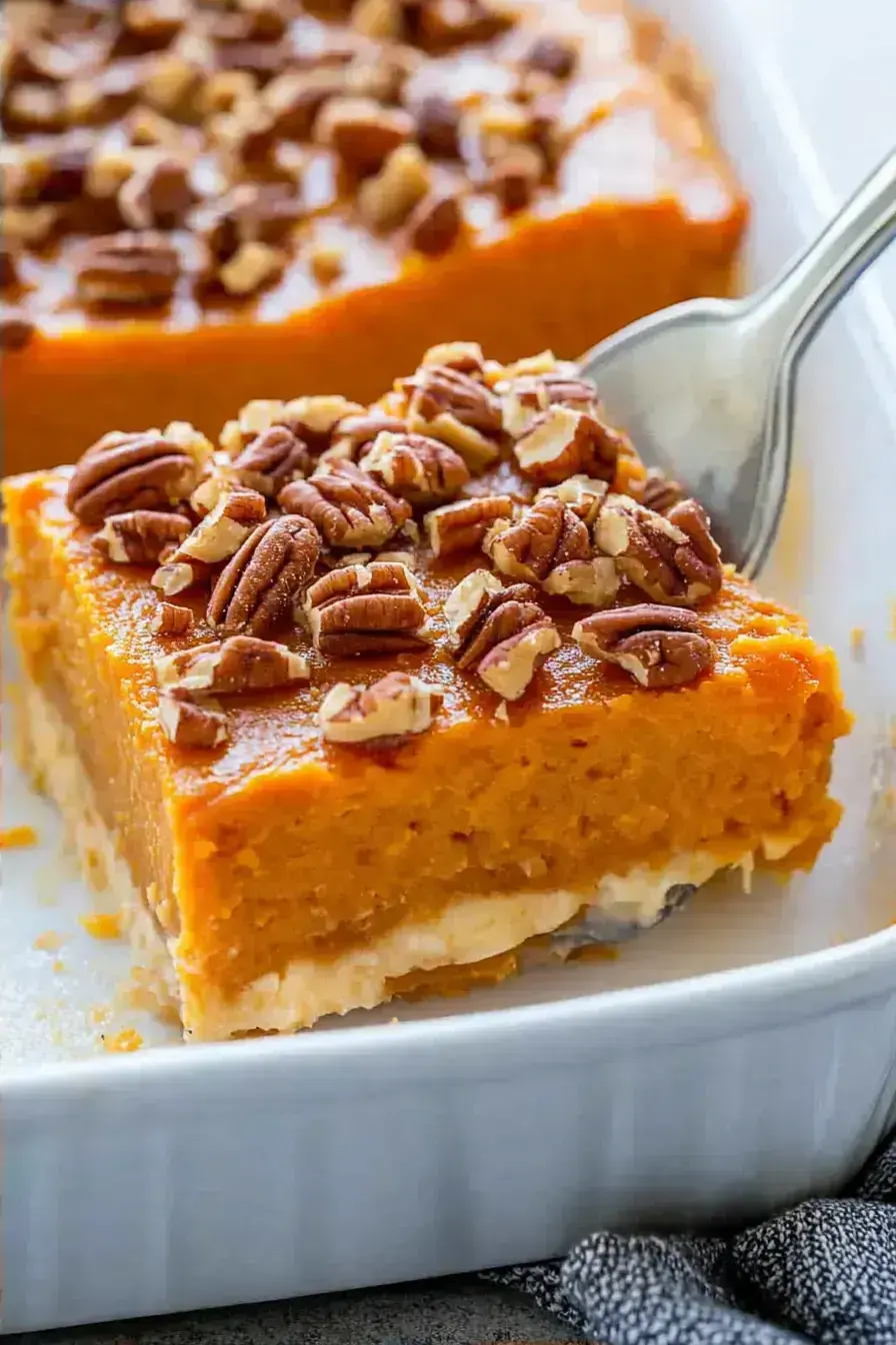 Golden brown sweet potato casserole fresh from the oven