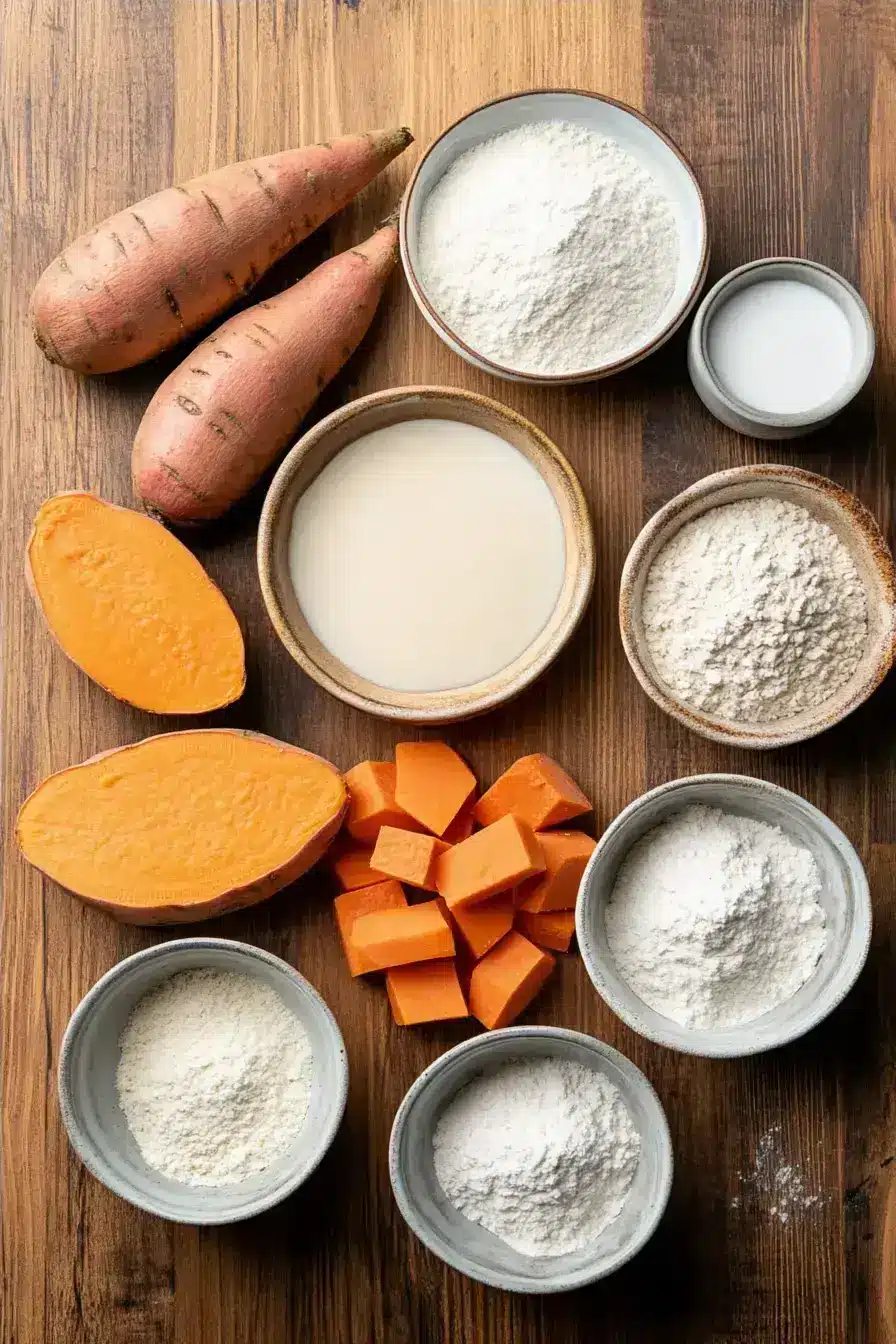 Sweet Potato Cobbler ingredients including sweet potatoes, sugar, and spices