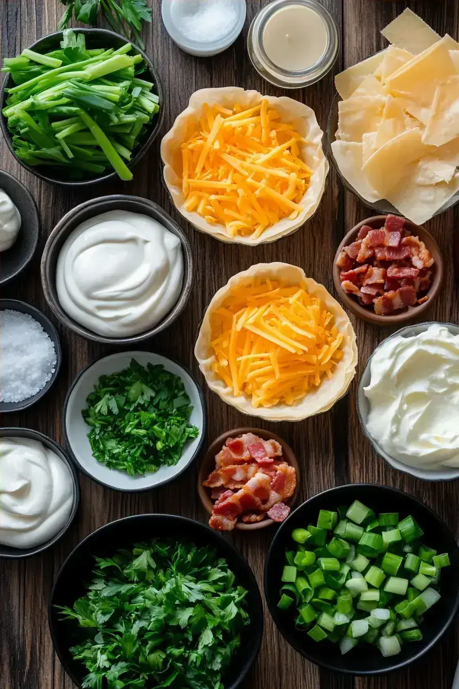 Fresh ingredients laid out to make Taco Ranch Bites on a rustic kitchen counter