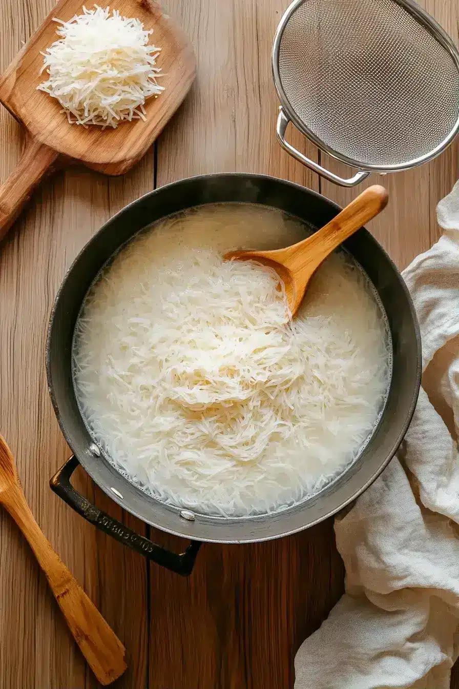 Combining shredded vegetables for a savory and crunchy vegetable noodle salad