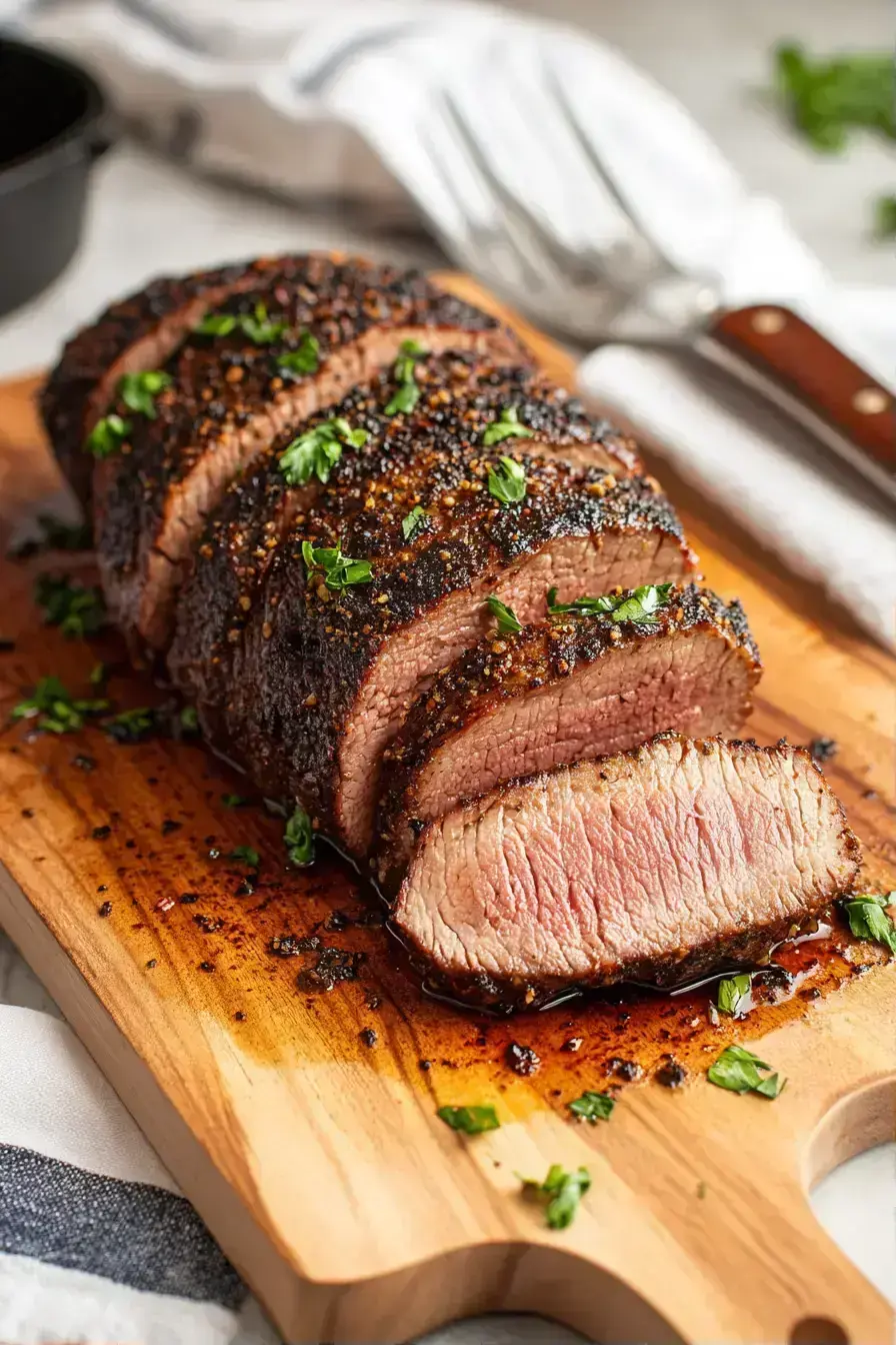 Perfectly sliced sous vide tri-tip BEEF with crust