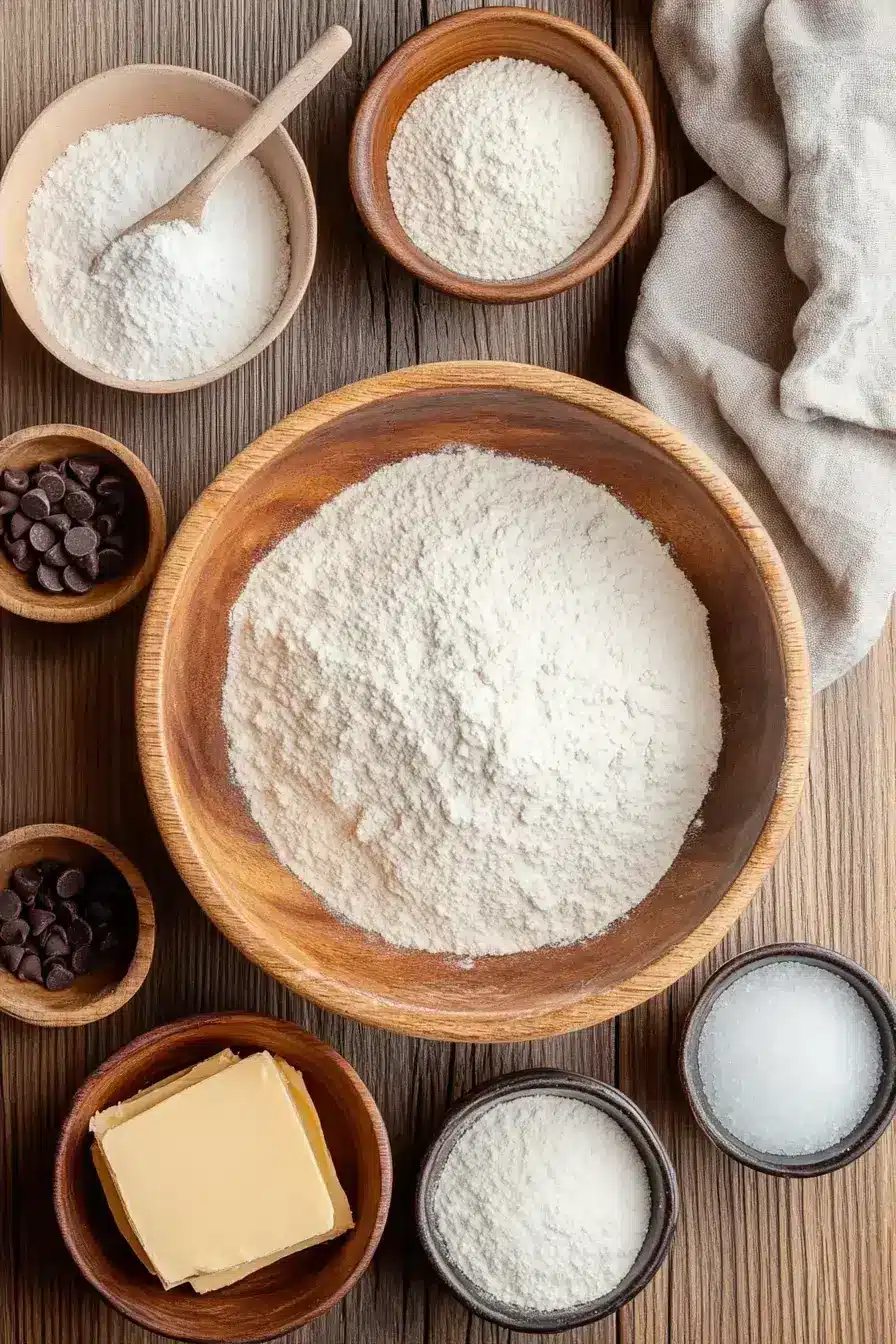 All the ingredients for a soft plant-based cookies recipe laid out on a wooden table