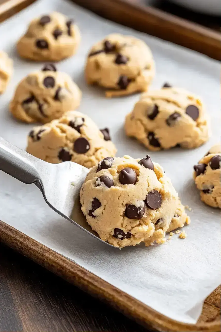 A batch of baked chewy chocolate chip cookies fresh from the oven on a cooling rack