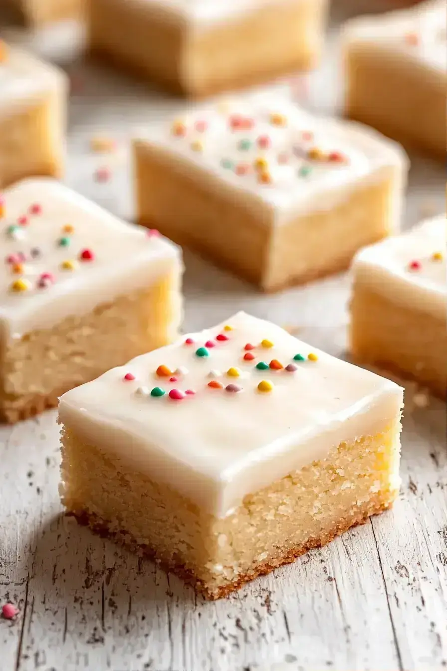 Vegan Sugar Cookie Bars beautifully arranged on a rustic plate with fresh berries and mint