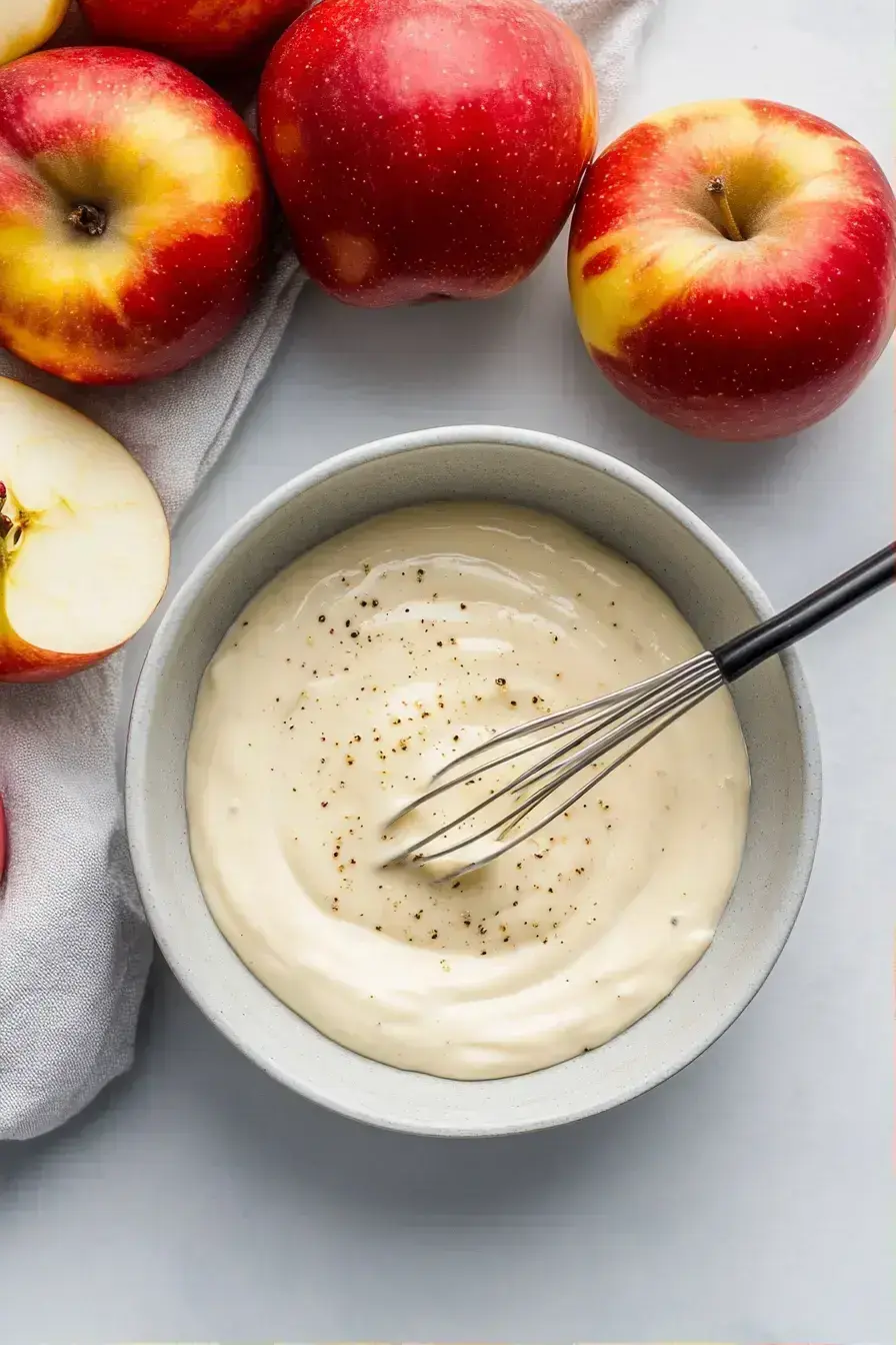 Tossing the Waldorf Salad ingredients with creamy dressing in a large bowl