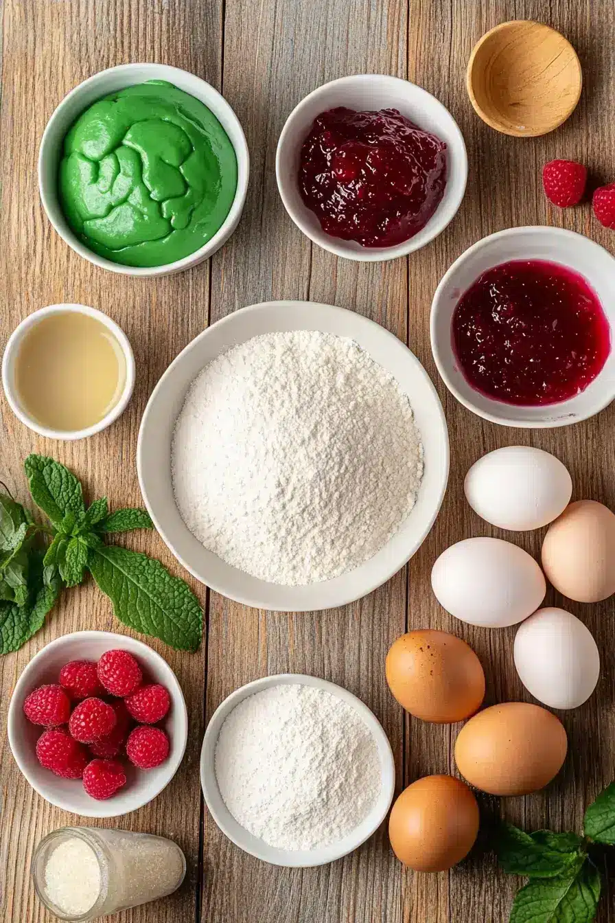 Ingredients for making Zombie Brain Explosion Cupcakes laid out on a counter