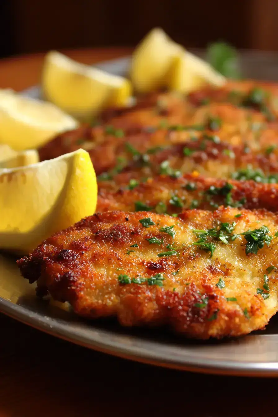 Authentic Italian Chicken Cutlets served with pasta and fresh salad