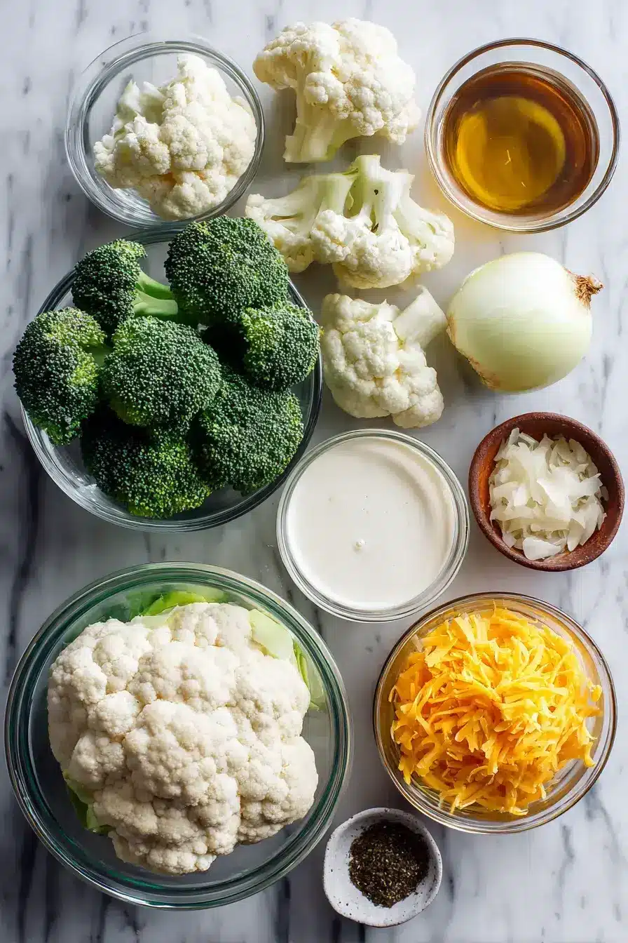 Fresh ingredients for Broccoli And Cauliflower Soup