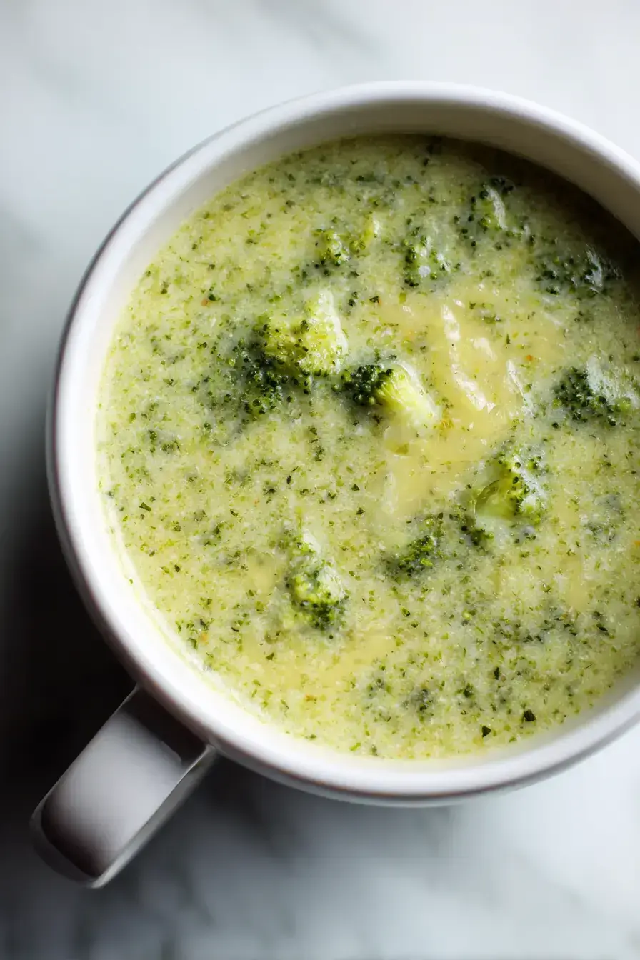 Creamy Broccoli And Cauliflower Soup served in a rustic bowl with crusty bread