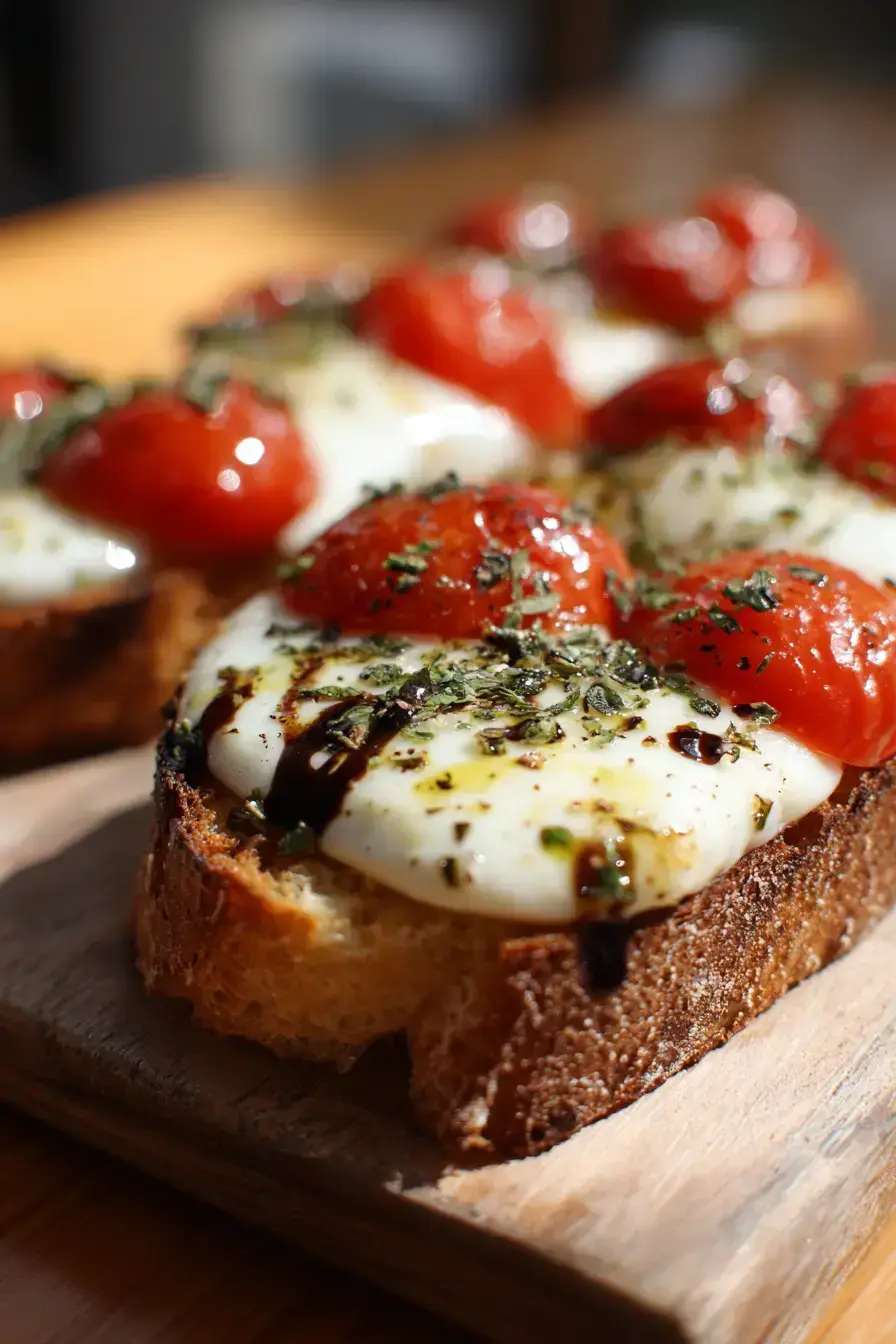 Caprese Garlic Bread served on a wooden board at a family gathering