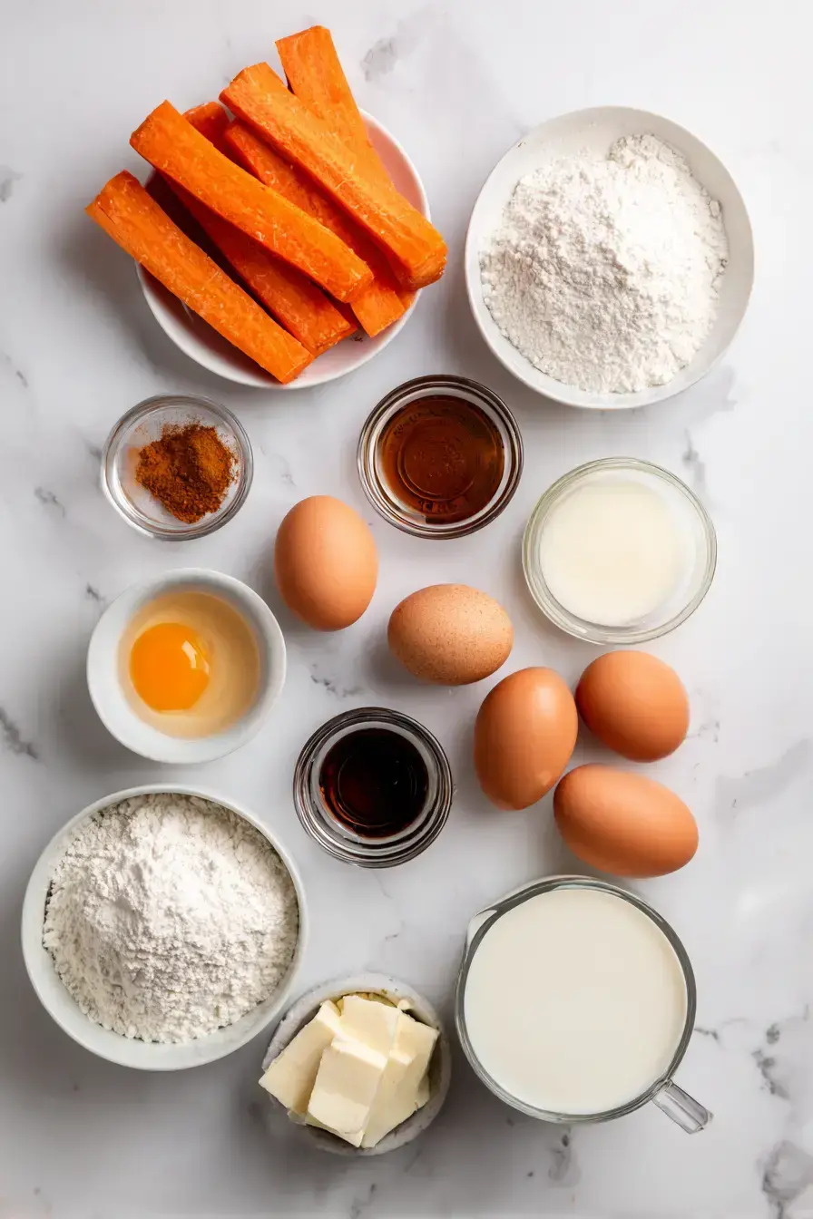 Fresh ingredients for making an easy Carrot Soufflé recipe